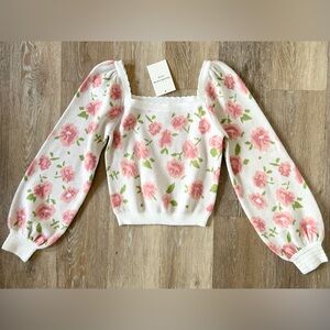 Willow & Wind Floral Puff Sleeve Lightweight Pullover